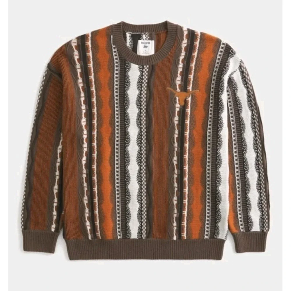 Hollister Texas Longhorns Sweater Mens Large‎ 3D Knit Striped Biggie Smalls 90's